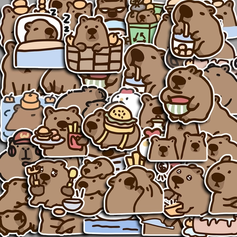 Autocollants Capybara Dessin Animé Mignons Décalcomanies Animaux PVC Imperméables pour Coque de Téléphone Portable Scrapbooking Journal Décoration DIY