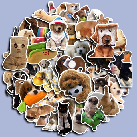 Waterproof PVC Funny Pet Stickers Cartoon Cat Dog Decals For Laptop Scrapbook Journal Decoration Cute Animal Variety Set