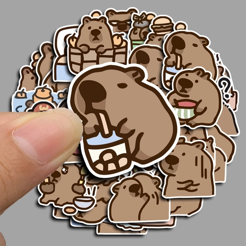Autocollants Capybara Dessin Animé Mignons Décalcomanies Animaux PVC Imperméables pour Coque de Téléphone Portable Scrapbooking Journal Décoration DIY