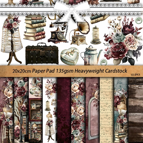 Vintage Antik Haus Thema Junk Journal Material Papier Blumen Noten Muster Dekoratives Bastelpapier Für Scrapbooking