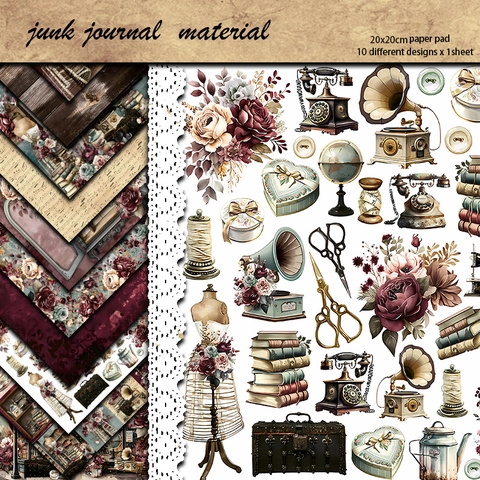 Vintage Antik Haus Thema Junk Journal Material Papier Blumen Noten Muster Dekoratives Bastelpapier Für Scrapbooking
