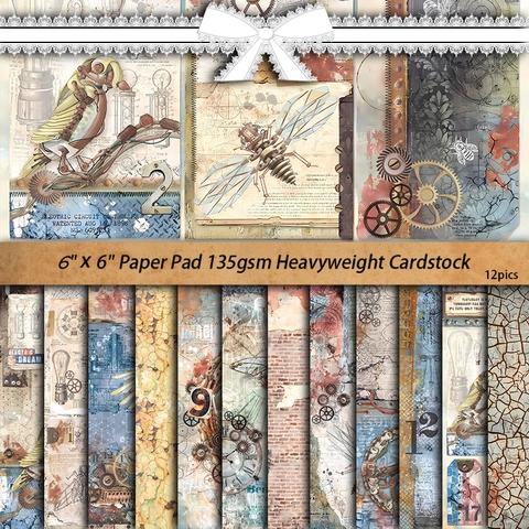 Steampunk Scrapbooking Decoratief Papier Pad Industriële Tandwielen Mechanische Insecten DIY Junk Journal Achtergrond Vintage Knutselpapier