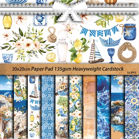 Mediterraan Junk Journal Materiaal Papier Zwaar Cardstock Santorini Citroen Tegels Patroon Voor Scrapbooking DIY Craft Decoratie