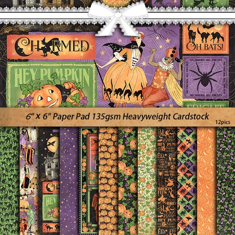 Blocco di Carta Vintage per Scrapbooking di Halloween Cartoncino Pesante Zucca Strega Fantasmi per Fai da Te Album Arredamento
