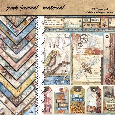 Steampunk Scrapbooking Decoratief Papier Pad Industriële Tandwielen Mechanische Insecten DIY Junk Journal Achtergrond Vintage Knutselpapier