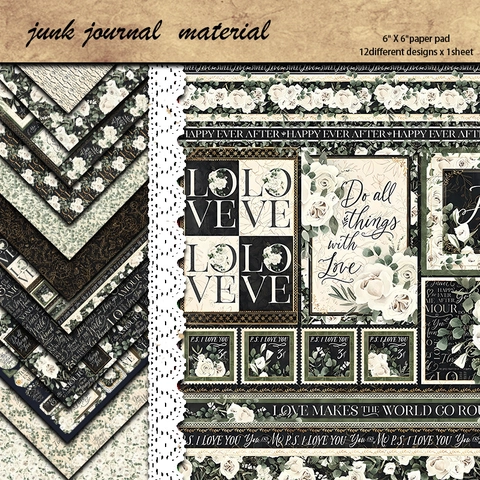 Blocco di Carta per Scrapbooking Vintage Love Magic Cartoncino Pesante per Artigianato Fai da Te Junk Journal Carta Sfondo Decorativa