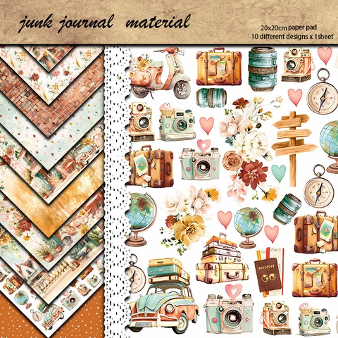 10 Blatt Vintage Junk Journal Hintergrund Material Papier Set Für Reise Fotografie DIY Scrapbooking Dekorativer Karton