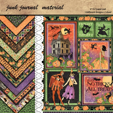 Blocco di Carta Vintage per Scrapbooking di Halloween Cartoncino Pesante Zucca Strega Fantasmi per Fai da Te Album Arredamento
