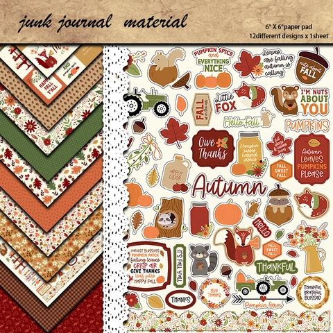 Vintage Autumn Theme Scrapbook Paper Pad Printed Cardstock With Pumpkin Squirrel Fallen Leaves Pattern For DIY Journaling Crafting Decor