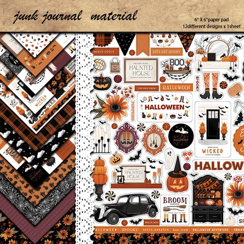 Vintage Halloween Scrapbook Material Papierblock Dekoratives Papier Für DIY Journaling Karten Handwerk Dekoration