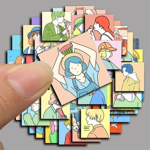 Adesivi Impermeabili in PVC Stile Sale Giapponese Illustrazione Personaggi per Journaling Scrapbooking Decorazione Fai da Te Estetica