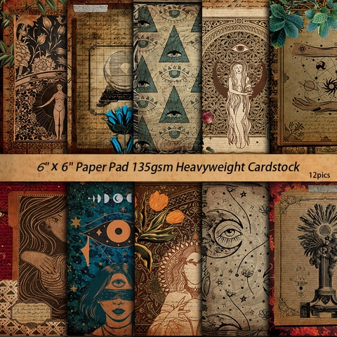 Vintage Shadow Book Material Paper Abstract Human Art Design Occult Mystic Pattern For Scrapbooking DIY Journal Decoration