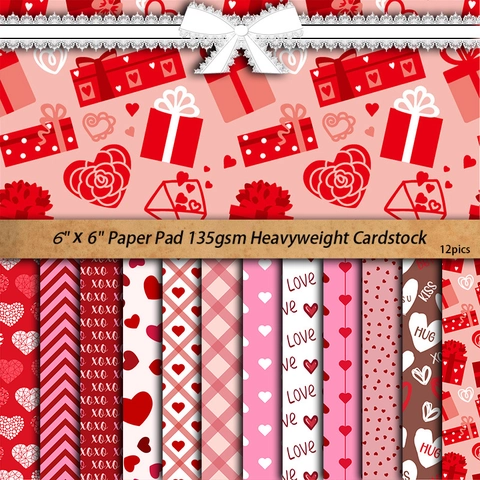 Carta per Scrapbooking con Motivo a Cuore di San Valentino Rosa Rosso Plaid Floreale Carta Decorativa per DIY Crafting