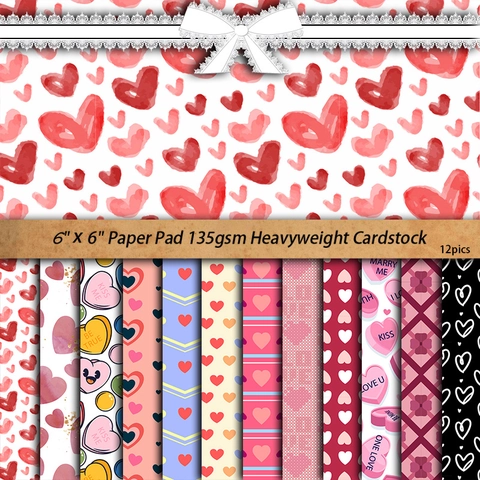 Valentine's Day Heart Pattern Scrapbook Paper Pad Pink Vintage Decorative Background Paper For DIY Crafts Card Making Journal