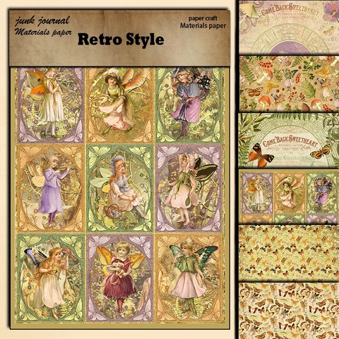 Vintage Waldelf Pilz Schmetterling Scrapbook Papier Retro Junk Journal Hintergrund Material Dekoratives Bastelpapier