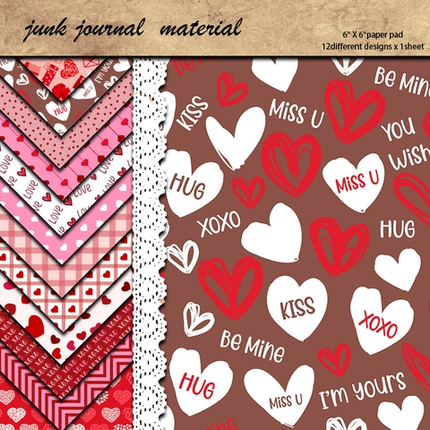 Carta per Scrapbooking con Motivo a Cuore di San Valentino Rosa Rosso Plaid Floreale Carta Decorativa per DIY Crafting