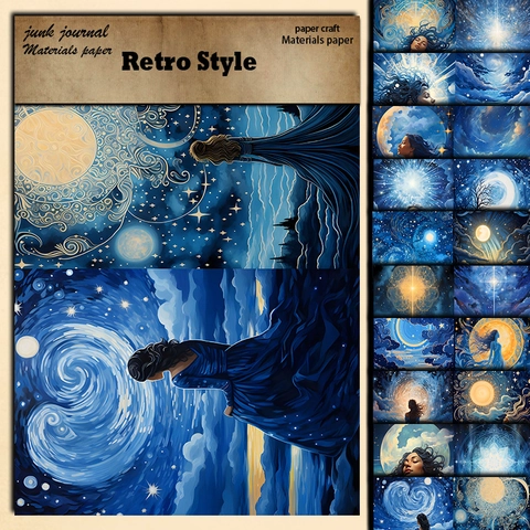 Retro Blau Mond Göttin Material Papier Schwerer Karton Für Scrapbooking DIY Journaling Kunsthandwerk Ästhetische Deko
