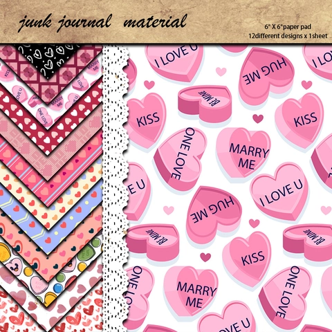 Valentine's Day Heart Pattern Scrapbook Paper Pad Pink Vintage Decorative Background Paper For DIY Crafts Card Making Journal