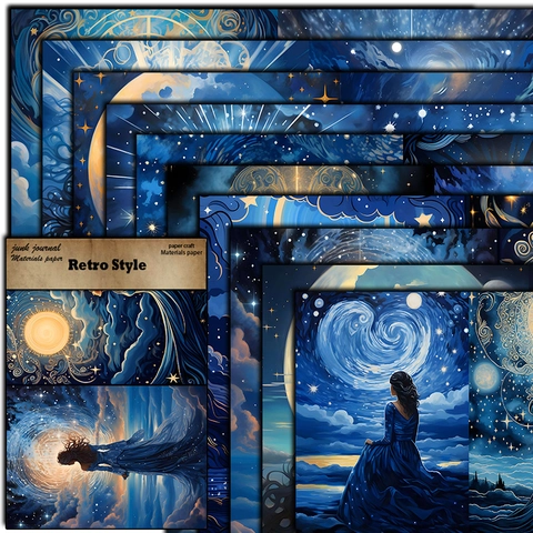 Retro Blau Mond Göttin Material Papier Schwerer Karton Für Scrapbooking DIY Journaling Kunsthandwerk Ästhetische Deko