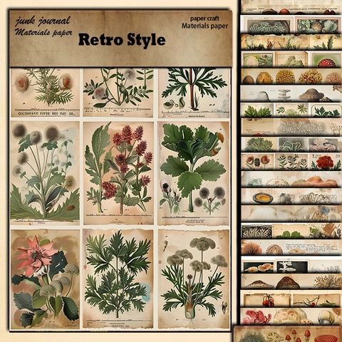 20 Hojas Papel Material Diario Vintage Botánico Seta Ilustración Plantas Naturaleza Retro Scrapbooking Papel DIY