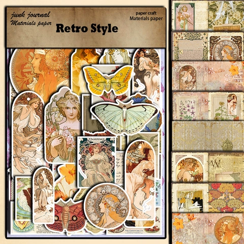 Vintage Goddess Scrapbooking Material Kit Ρετρό Mucha Στυλ Τέχνης Διακοσμητικό Χαρτί Και Αυτοκόλλητα Για Junk Journaling DIY