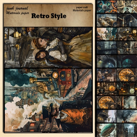 Papel de Material de Scrapbooking Retro Steampunk Patrones de Engranajes Revolución Industrial Victoriana para Manualidades DIY