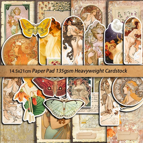 Vintage Goddess Scrapbooking Material Kit Ρετρό Mucha Στυλ Τέχνης Διακοσμητικό Χαρτί Και Αυτοκόλλητα Για Junk Journaling DIY