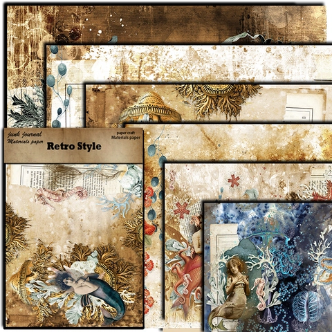 Vintage Meerjungfrau Ozean Thema Scrapbooking Material Papier Junk Journal Hintergrund Dekoratives Papier Für DIY Handwerk