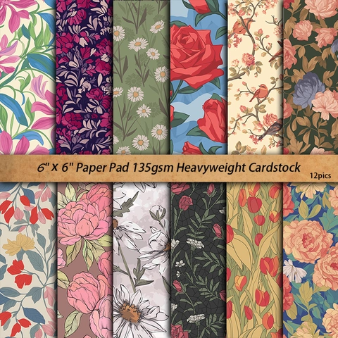 Vintage Botanische Floral Scrapbook Papier Farbkarton Dekorative Hintergrundblätter Für DIY Handwerk Scrapbooking Journaling Fotoalbum Kunstprojekte