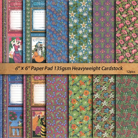 12 Blatt Vintage Scrapbooking Material Papier Blumenmuster Dekorativer Karton Für DIY Junk Journal Kunsthandwerk Deko