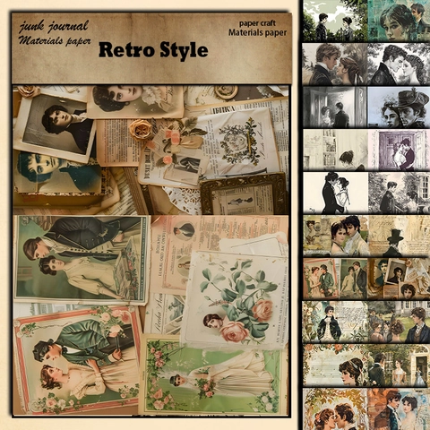 Papel de Material Estilo Palacio Retro Figura Victoriana Papel de Fondo Floral para DIY Scrapbooking Junk Journal Decor