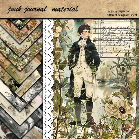 Papel de Material Estilo Palacio Retro Figura Victoriana Papel de Fondo Floral para DIY Scrapbooking Junk Journal Decor