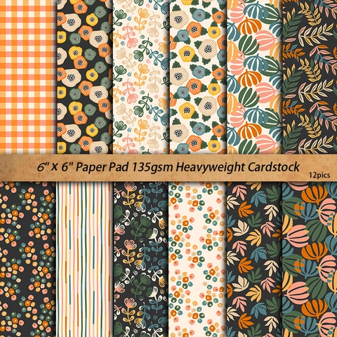 Retro Botanical Pattern Decorative Material Paper For DIY Scrapbooking Junk Journal Crafting Heavyweight Cardstock Art Paper