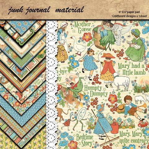 Carta per Scrapbooking Filastrocche di Mamma Oca Vintage Cartoncino per Junk Journal DIY Decorazione Artigianale Vari Design