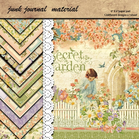 Geheimer Garten Vintage Scrapbook Papier Material Cardstock Blumen Charakter Muster Hintergrundpapier Für DIY Junk Journal Handwerk