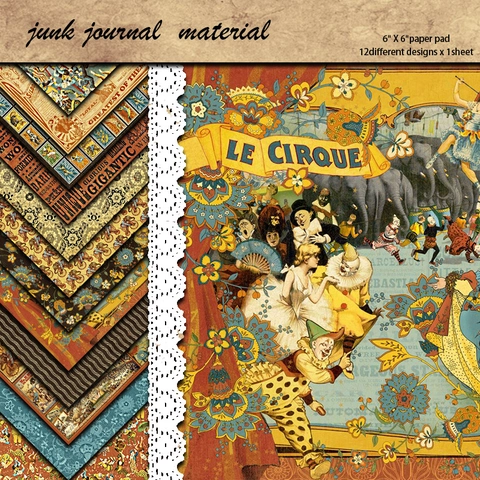 12 Blätter Vintage Zirkus Scrapbook Papier Clown Elefant Muster Hintergrundpapier Für DIY Junk Journaling Basteln
