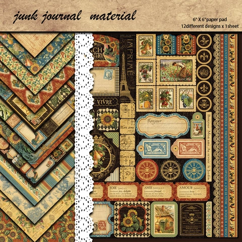 Blocco di Carta per Scrapbooking Vintage French Country Motivo Girasole Francobollo Cartoncino per DIY Journaling Scrapbook Carta Decorativa