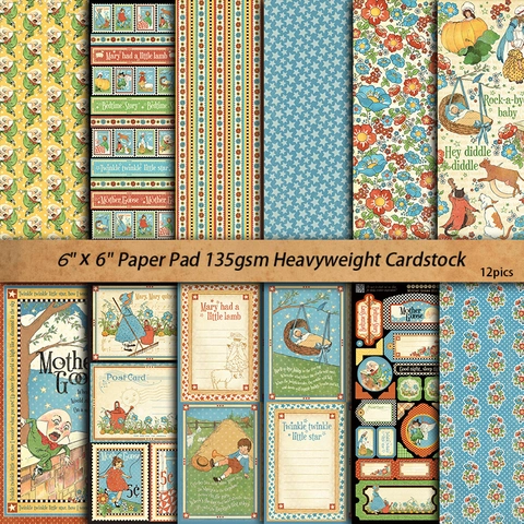 Carta per Scrapbooking Filastrocche di Mamma Oca Vintage Cartoncino per Junk Journal DIY Decorazione Artigianale Vari Design