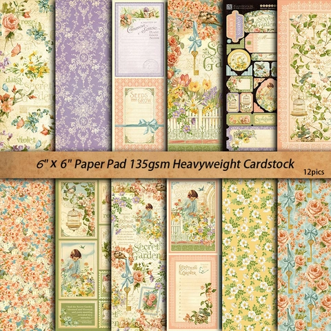 Geheimer Garten Vintage Scrapbook Papier Material Cardstock Blumen Charakter Muster Hintergrundpapier Für DIY Junk Journal Handwerk