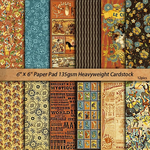 12 Blätter Vintage Zirkus Scrapbook Papier Clown Elefant Muster Hintergrundpapier Für DIY Junk Journaling Basteln