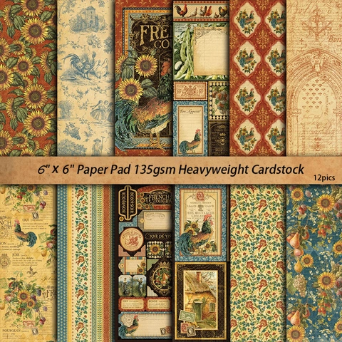 Blocco di Carta per Scrapbooking Vintage French Country Motivo Girasole Francobollo Cartoncino per DIY Journaling Scrapbook Carta Decorativa