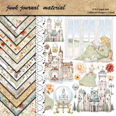Vintage Retro Europäisches Schloss Figuren Muster Material Papier Pad Karton Für DIY Scrapbook Ästhetik Junk Journal Dekoration