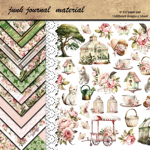 Papel de Material con Patrón de Jardín de Peonías Vintage Estilo Floral Animal Cartulina Pesada para Manualidades Bricolaje Decoración