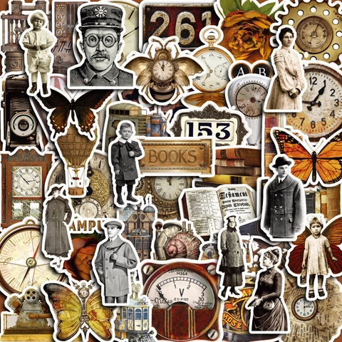 Vintage Steampunk Stickers For Scrapbooking Journaling Victorian Figures Butterfly Gear Clock Decorative Decals For Phone Case DIY Craft
