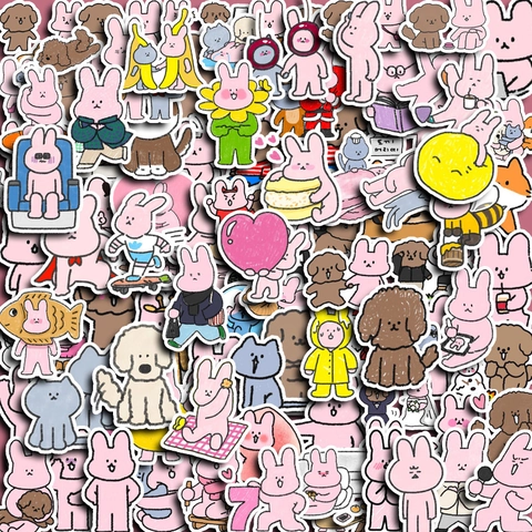 Kawaii Cartoon Konijn En Bruine Beer Decoratieve Stickers Voor Journaling Telefoonhoesje Doe Het Zelf Briefpapier Stickers