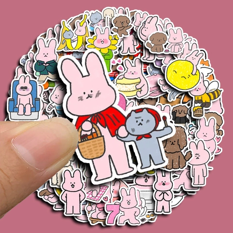 Kawaii Cartoon Konijn En Bruine Beer Decoratieve Stickers Voor Journaling Telefoonhoesje Doe Het Zelf Briefpapier Stickers