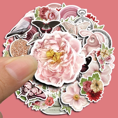 Adesivi Vintage Rosa Con Fiori e Farfalle per Scrapbooking DIY Diario Retro Botanico Estetico Adesivi Decorativi per Cancelleria