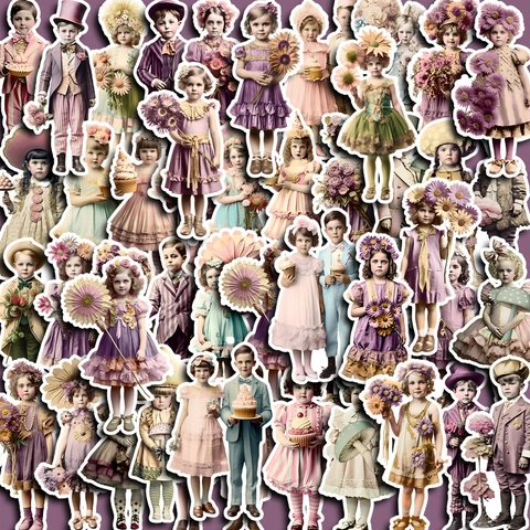Vintage Victorian Children Stickers For Scrapbooking Journaling Phone Case Decoration Retro Floral Kids Pattern Decal DIY Art Supplies