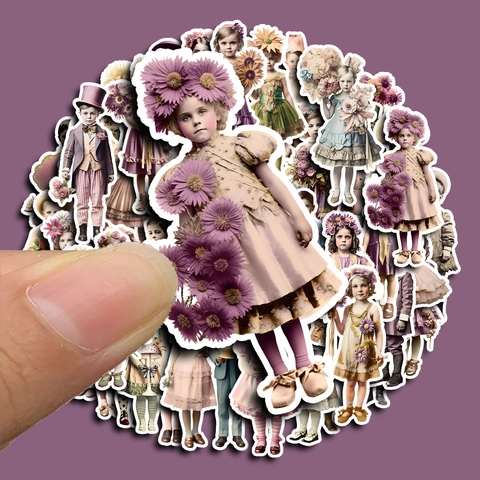 Vintage Victorian Children Stickers For Scrapbooking Journaling Phone Case Decoration Retro Floral Kids Pattern Decal DIY Art Supplies