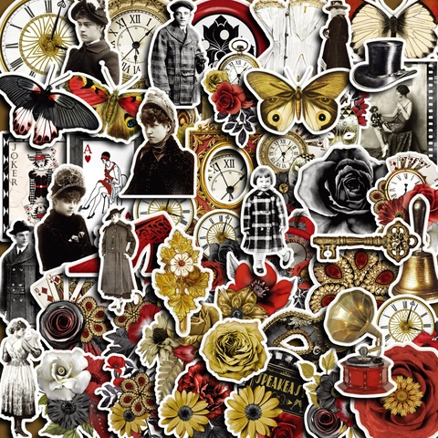 Vintage Steampunk Viktorianische Aufkleber Set Pik Rose Porträt Uhr Schmetterling Dekorative Aufkleber Für Scrapbooking Journaling DIY